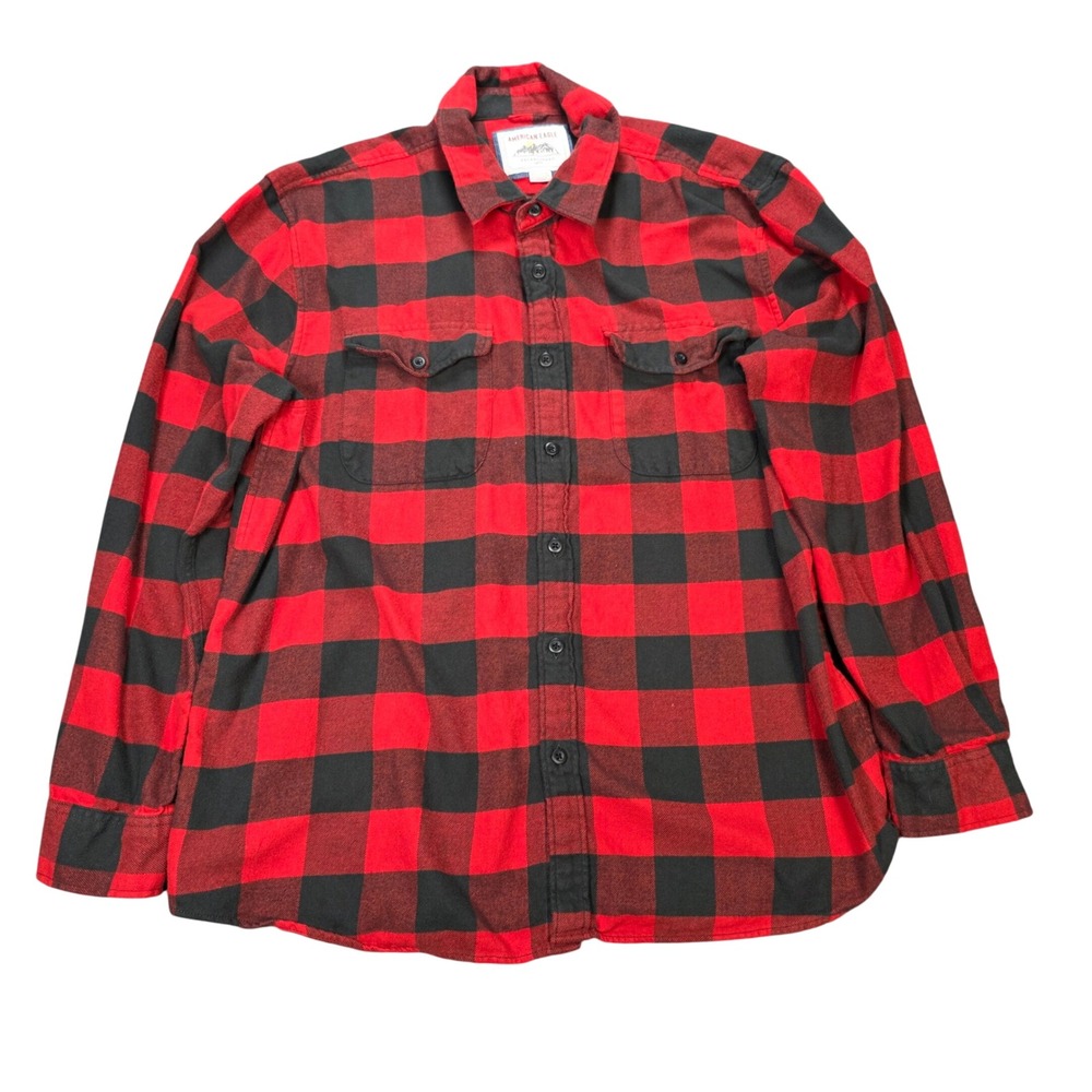 American Eagle Buffalo‎ Plaid Flannel Shirt Men's Size XXL Red Black Button Down